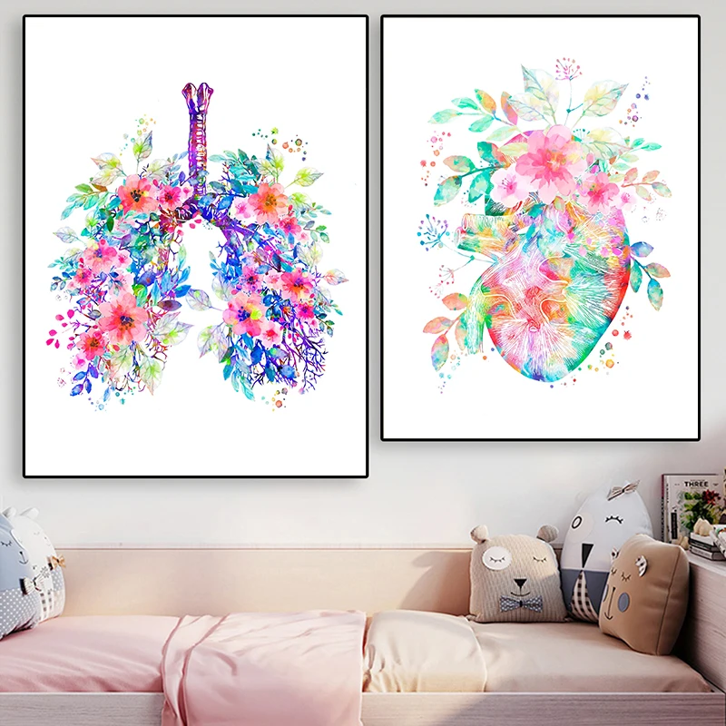 Unframe 해부학 의료 포스터 꽃 장기 벽 예술 캔 - Medical Lab Posters 리뷰 및 가격