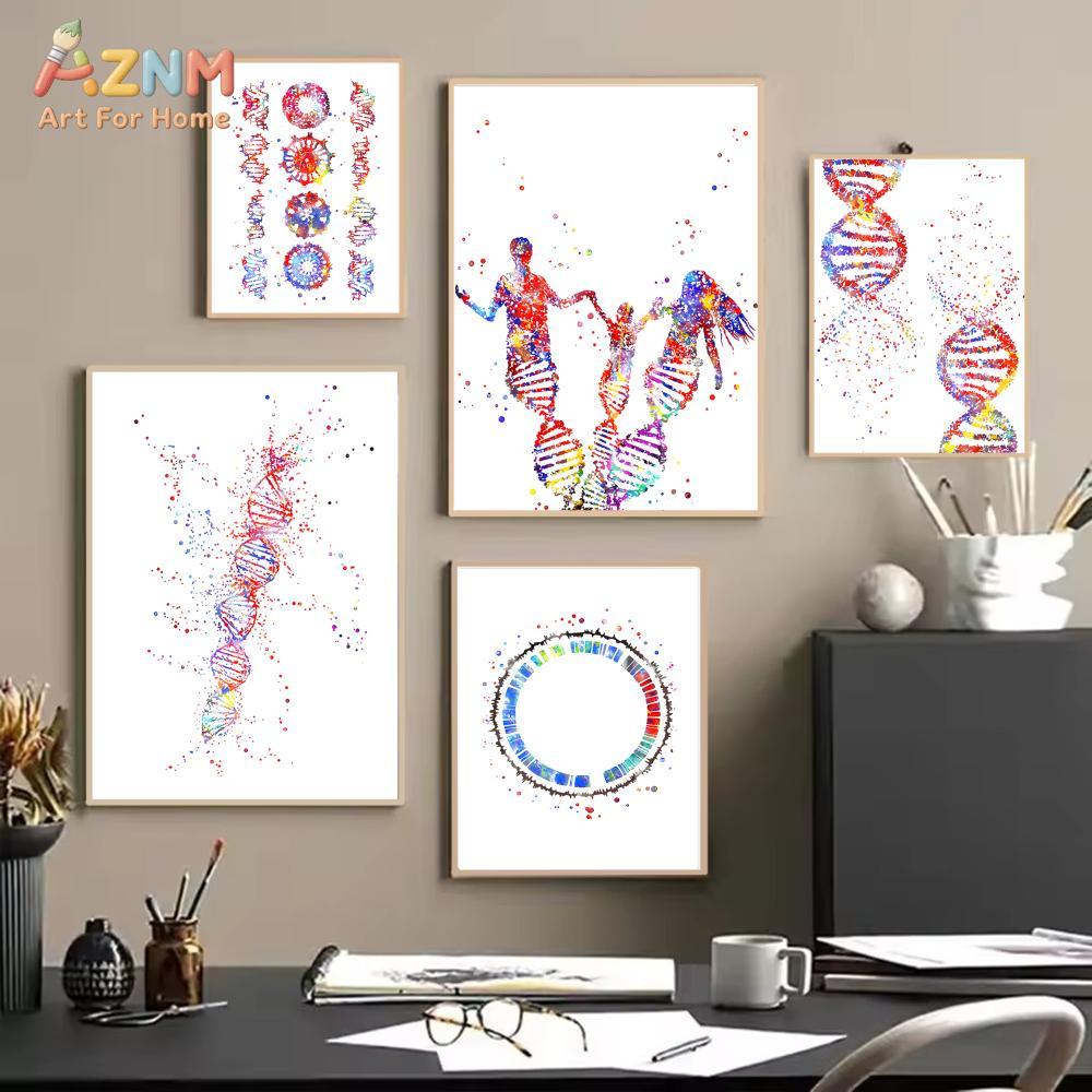 AZNM 다채로운 수채화 DNA 유전자 캔버스 인쇄 인 - Medical Lab Posters 리뷰 및 가격