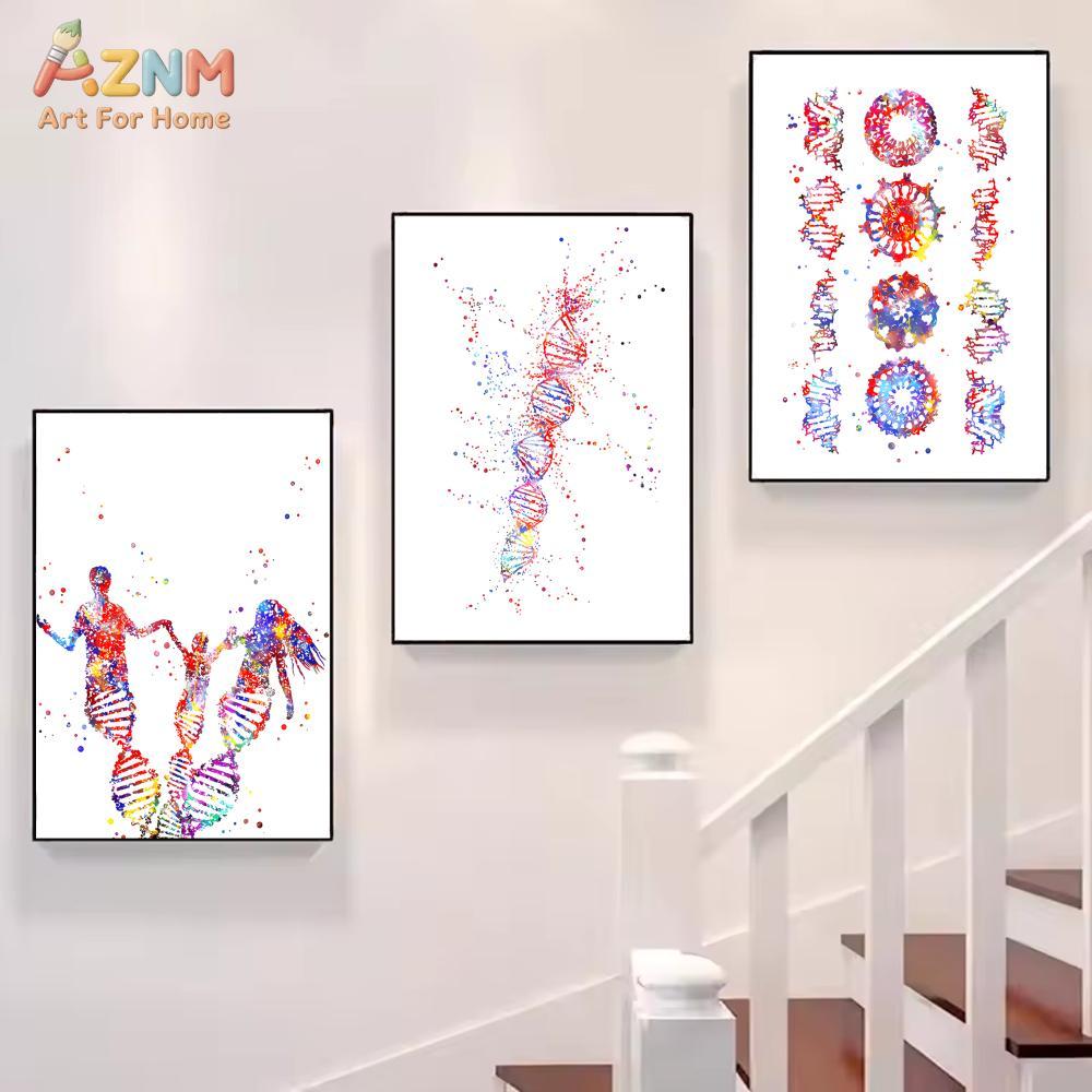 AZNM 다채로운 수채화 DNA 유전자 캔버스 인쇄 인 - Medical Lab Posters 리뷰 및 가격
